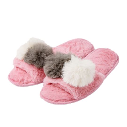 YOOYU BONBON KADIN PONPONLU PELUŞ EV TERLİĞİ PEMBE